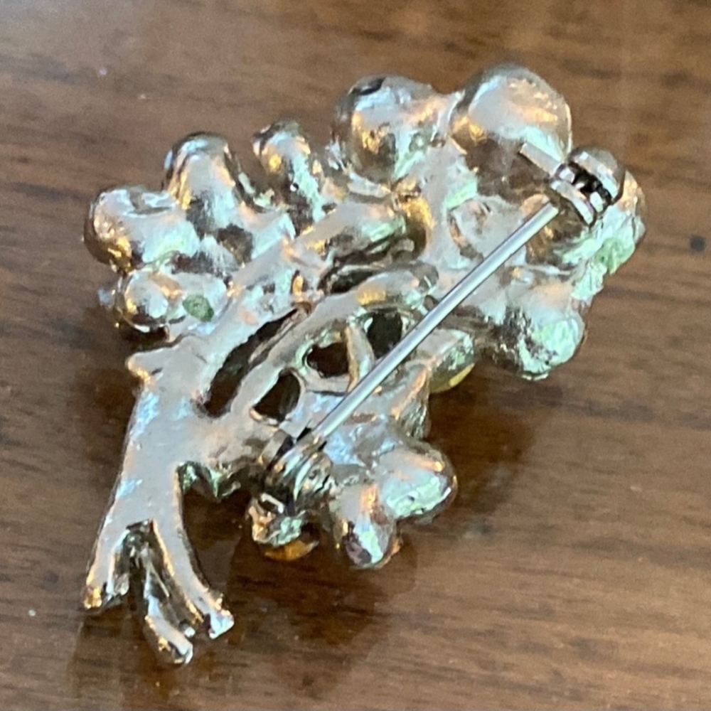 Vintage Pink Flower Crystal Brooch 1.5" - Picture 3 of 4